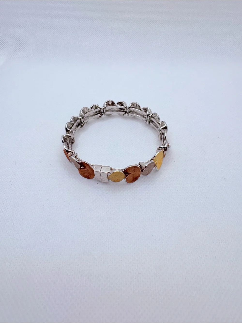 Vintage Tri-color Hinged Bangle Bracelet Metal Textured Abstract Circles Size 7